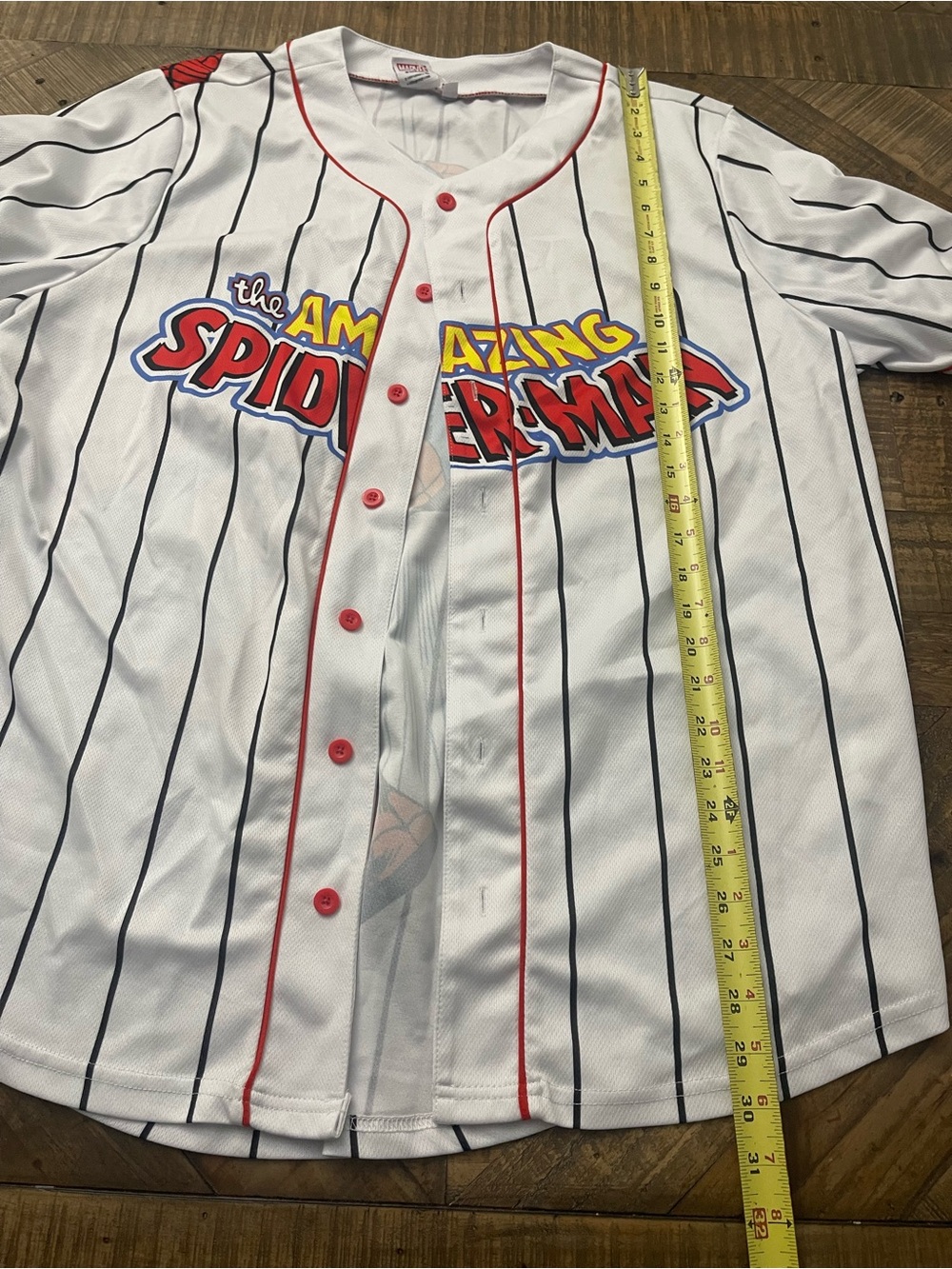Marvel The Amazing Spider-Man White Pinstripe Baseball Jersey - Picture 5 of 6